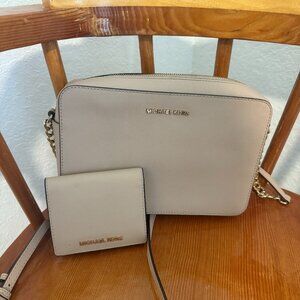 Michael Kors Jet Set Saffiano Leather Crossbody + Matching Wallet Set
